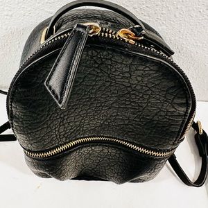 Zara Women black pebbled leather Mini Small Backpack